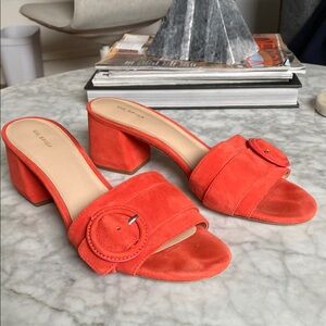 Via Spiga Poppy Orange/Red Suede Mule Sandals Size 9